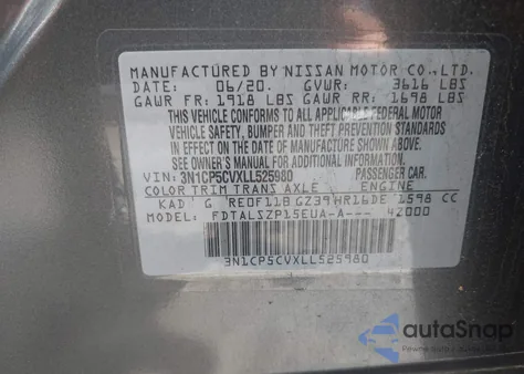 2020 Nissan Kicks Sv Xtronic Cvt z USA, uszkodzony, nr VIN 3N1CP5CVXLL525980